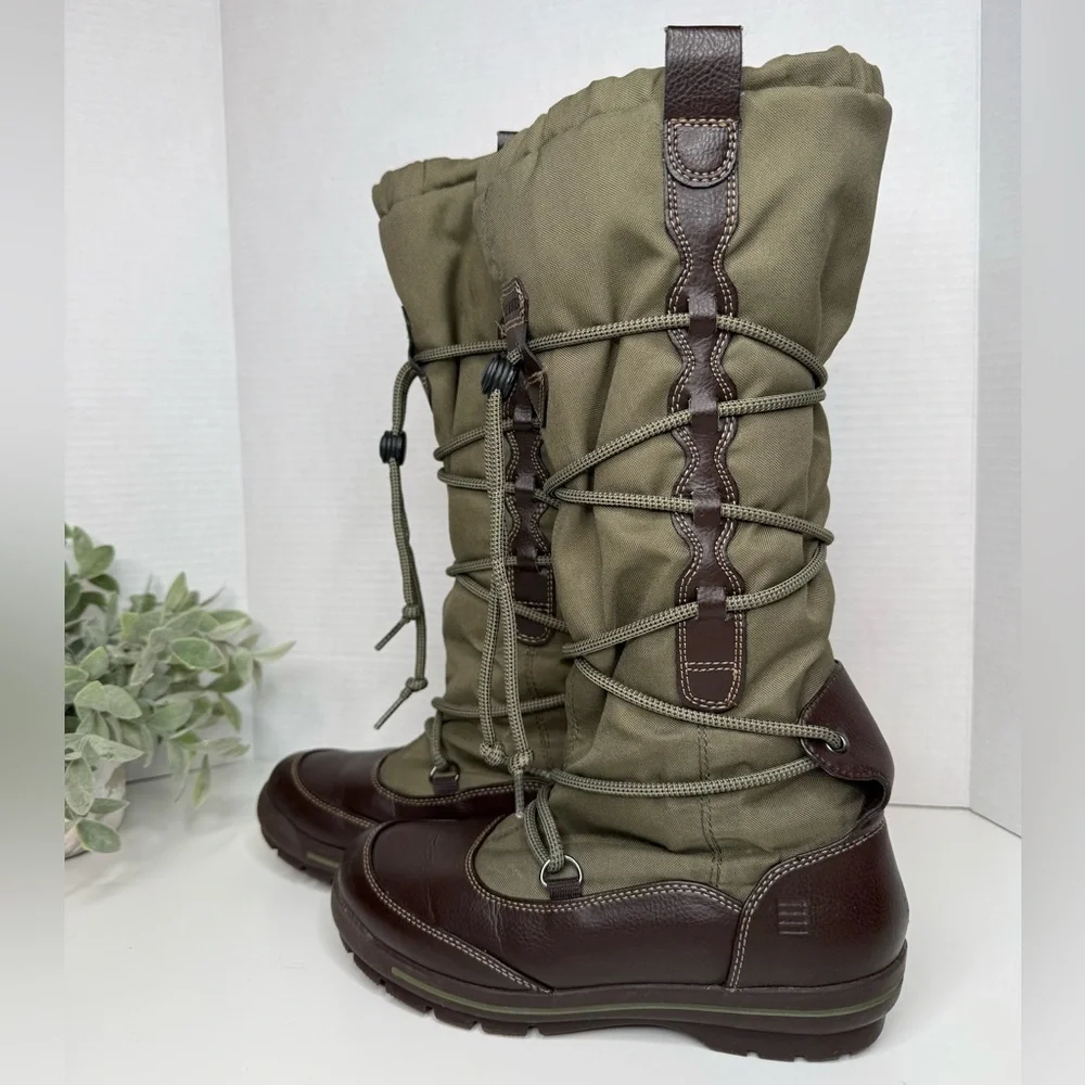 Lands End Women's Green Quilted Tall Outdoor Winter Fleece Lined Boots Size 6